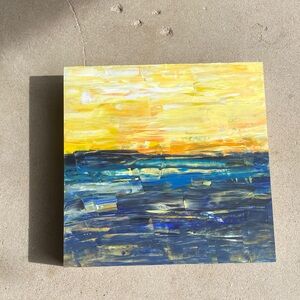 Abstract Yellow and Blue Sunset  Art Piece